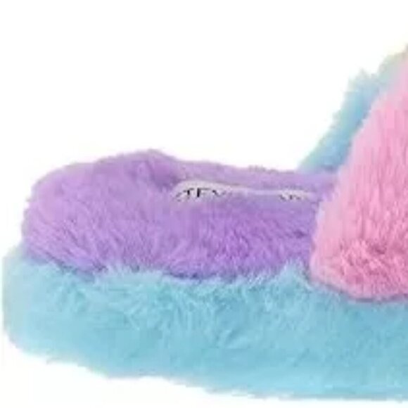 Steve Madden Kids Jaround Multi Slipper Double Buckle Plush Faux Fur Slip-On NIB - Picture 3 of 3